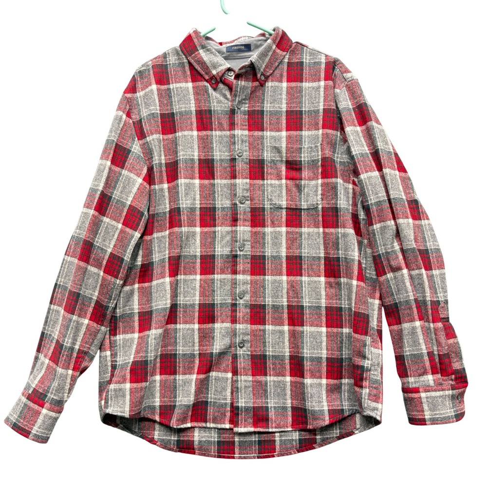 Pendleton Fireside Virgin Wool Button Up Shirt Grey Red Plaid Mens Large